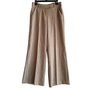 NWT EXPRESS Editor Wide Leg Pants Beige Woven Stretch Sz 6R